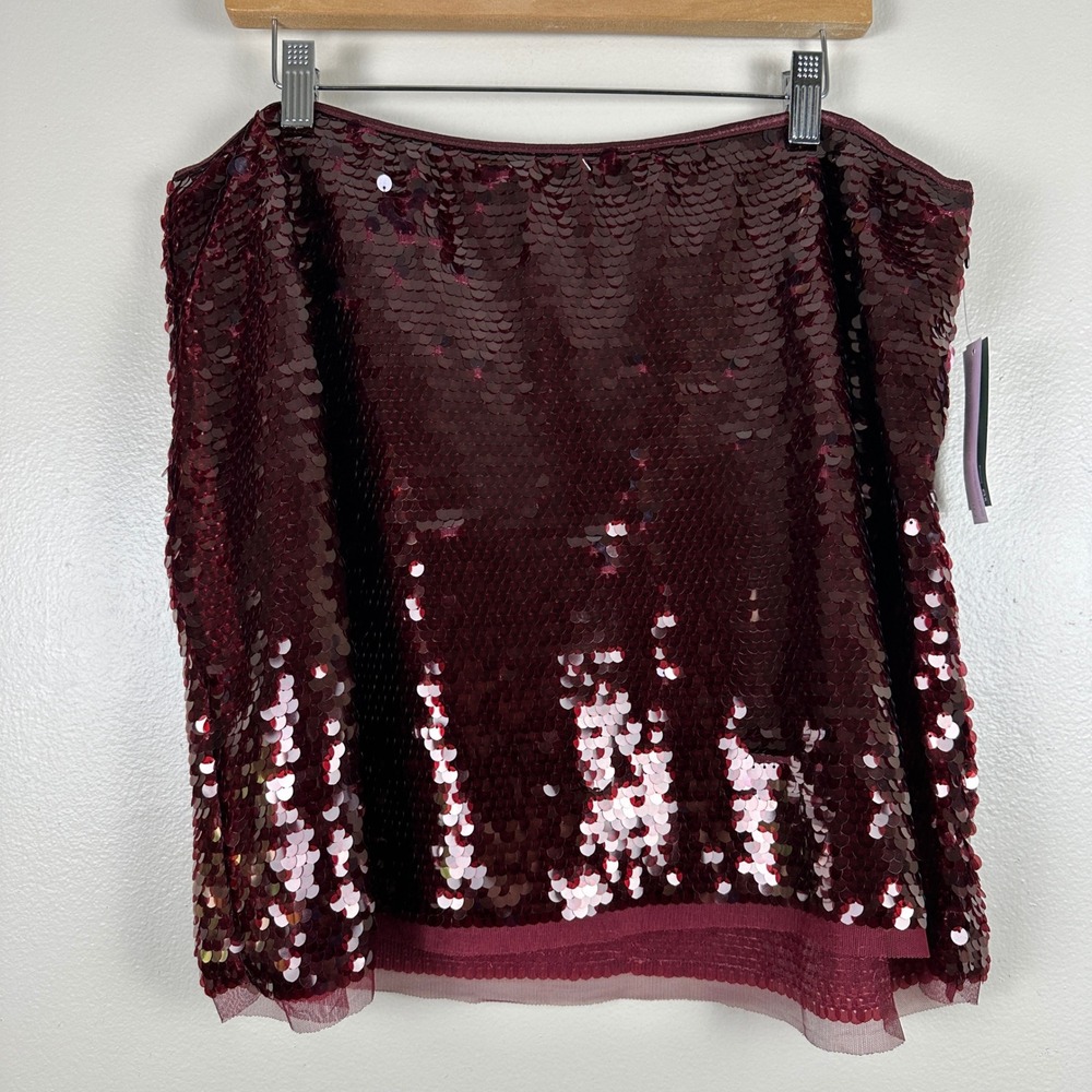 Wild Fable Women's XXL Mini Skirt Burgundy Sequin Mesh Hem Party Festive NEW